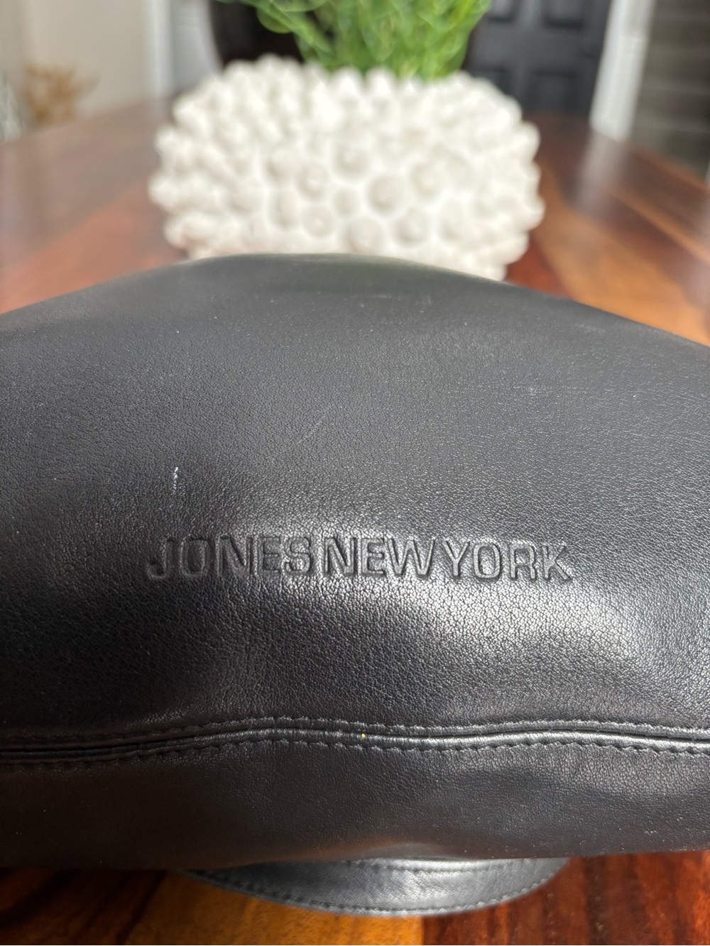 Jones New York Black Leather shoulder tote purse Embossed Logo